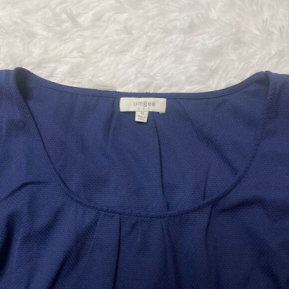 Umgee USA Boho Blue Crochet Trim Lagenlook Tunic Top Dress Size M Loose Fit - Picture 3 of 11